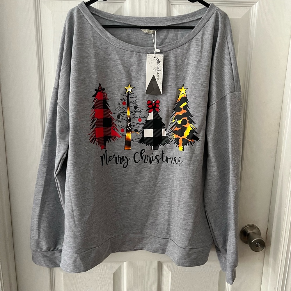 Gray Christmas Tree Long Sleeve Tee